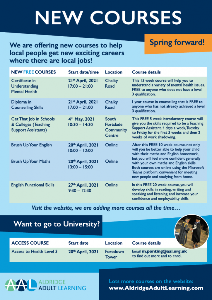 Aldridge Adult Learning summer courses
