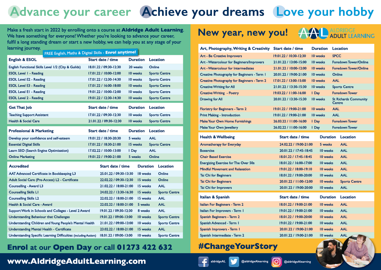 Enrolling now for Spring Courses at AAL